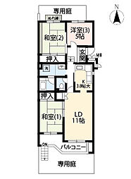 UR都市機構立川一番町東団地48号棟 3LDKの間取図画像