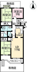 UR都市機構立川一番町東団地48号棟 3LDKの間取図画像
