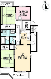 UR都市機構立川一番町東団地48号棟 3LDKの間取図画像