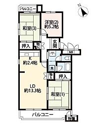 UR都市機構立川一番町東団地48号棟 3LDKの間取図画像