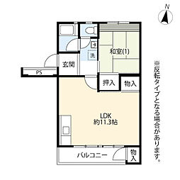 UR都市機構立川若葉町団地2号棟 1LDKの間取図画像