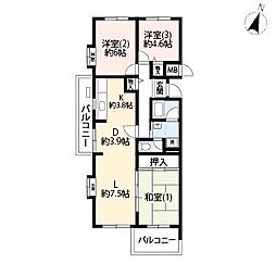 UR小山田桜台 5階3LDKの間取り