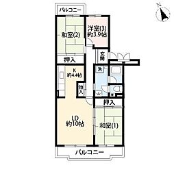 UR小山田桜台 3階3LDKの間取り