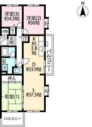 UR小山田桜台 2階3LDKの間取り