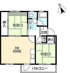 UR鶴川 5階2DKの間取り