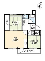 UR藤の台 5階2DKの間取り