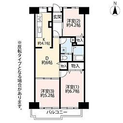 UR都市機構成瀬駅前ハイツ1号棟 3DKの間取図画像