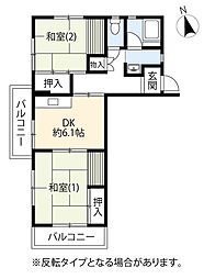 UR多摩ニュータウン豊ヶ丘 4階2DKの間取り