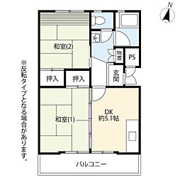 UR館ヶ丘 4階2DKの間取り