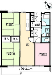 UR都市機構グリーンヒル寺田106号棟 3LKの間取図画像