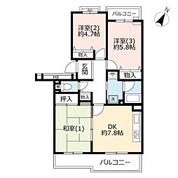 UR都市機構ヴェルディールみなみ野西4号棟 3DKの間取図画像