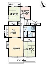 UR都市機構八王子パークヒル宇津木台2-3号棟 3LDKの間取図画像