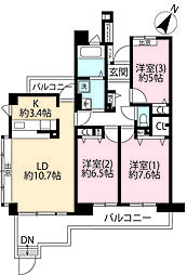 UR都市機構多摩平の森2-4号棟 3LDKの間取図画像