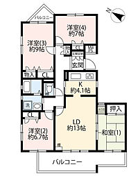 UR多摩ニュータウングランピア南大沢 3階4LDKの間取り