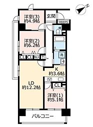 UR都市機構ライフタウン国領1号棟 3LDKの間取図画像