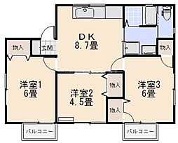 メリートーク2 3DKの間取図画像