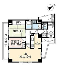 UR都市機構港北ニュータウンコンフォール仲町台 2LDKの間取図画像