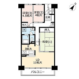 UR都市機構サントゥール中川9号棟 3LDKの間取図画像