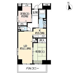 UR都市機構コンフォールセンター南6号棟 2LDKの間取図画像