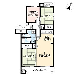 UR都市機構霧が丘グリーンタウン24-2号棟 3LDKの間取図画像