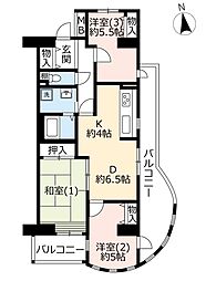 UR都市機構プロムナード仲町台5号棟 3DKの間取図画像