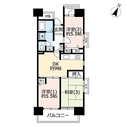 UR都市機構ビューコート小港9号棟 3DKの間取図画像
