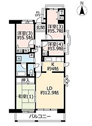 UR都市機構ベイシティ本牧南4号棟 4LDKの間取図画像