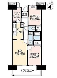 UR都市機構ビューコート小港9号棟 2LDKの間取図画像