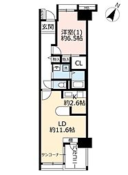 UR都市機構ベイシティ本牧南1号棟 1LDKの間取図画像