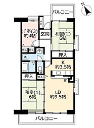 UR都市機構サンヴァリエ日吉1号棟 3LDKの間取図画像