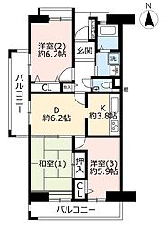 UR都市機構サンヴァリエ日吉12号棟 3DKの間取図画像