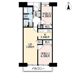 UR都市機構サンヴァリエ日吉9号棟 2LDKの間取図画像