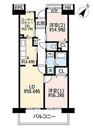 UR都市機構コンフォールさがみ南4号棟 2LDKの間取図画像