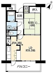 UR都市機構コンフォールさがみ南13号棟 1LDKの間取図画像