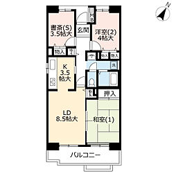 UR都市機構プラザシティ相模大野15号棟 2LDKの間取図画像