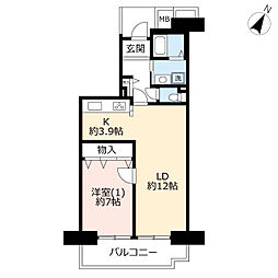 UR都市機構プラザシティ相模大野7号棟 1LDKの間取図画像