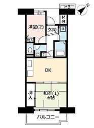 UR都市機構プラザシティ相模大野9号棟 2DKの間取図画像
