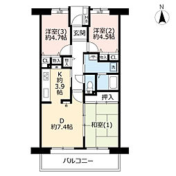 UR都市機構コンフォールさがみ南9号棟 3DKの間取図画像