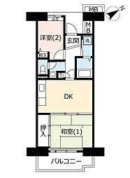 UR都市機構プラザシティ相模大野9号棟 2DKの間取図画像