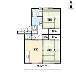 サンヴァリエ平塚13号棟 2DKの間取図画像