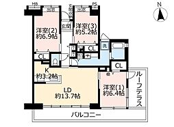 UR都市機構コンフォール茅ヶ崎浜見平14-2号棟 3DKの間取図画像