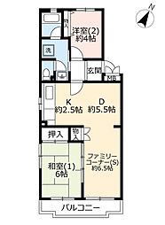 UR都市機構グリーンヒル鴨志田中央1号棟 2DKの間取図画像