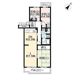 UR都市機構星が丘パークランドひよどり台7号棟 3LDKの間取図画像