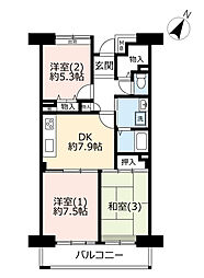 UR都市機構サンラフレ百合ヶ丘10号棟 3DKの間取図画像
