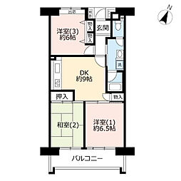 UR都市機構サンラフレ百合ヶ丘6号棟 3DKの間取図画像