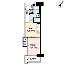 UR都市機構サンラフレ百合ヶ丘13号棟 1DKの間取図画像