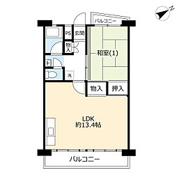 UR都市機構港南台かもめ団地3号棟 1LDKの間取図画像