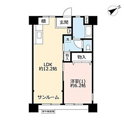 UR都市機構磯子三丁目団地1号棟 1LDKの間取図画像