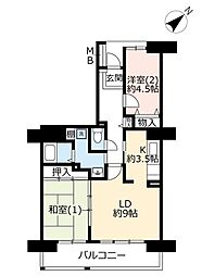 UR都市機構ビーコンヒル能見台ウエストヒルC館 2LDKの間取図画像