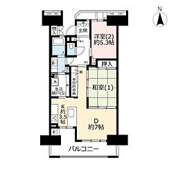 UR都市機構ビーコンヒル能見台サウスヒル1番館 2DKの間取図画像